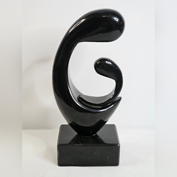 Mother & Child Stone Sculpture Black Onyx 9.5" Tall Modern Art Abstract Decor - Picture 3 of 8